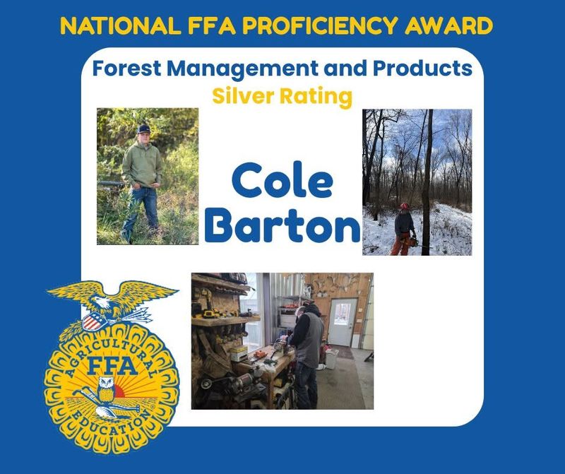 National FFA Proficiency Award graphic: Cole Barton, Silver rating, Forest Management and Products.
